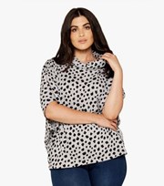Apricot Curves Pale Grey Spot Roll Neck Batwing Top